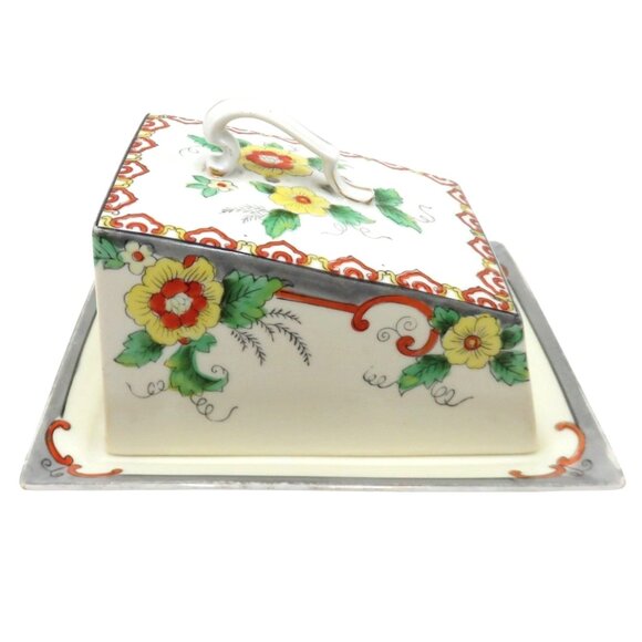 NORITAKE Butter Dish Floral Ceramic Hand-Painted Set Japan Vintage - Picture 2 of 13